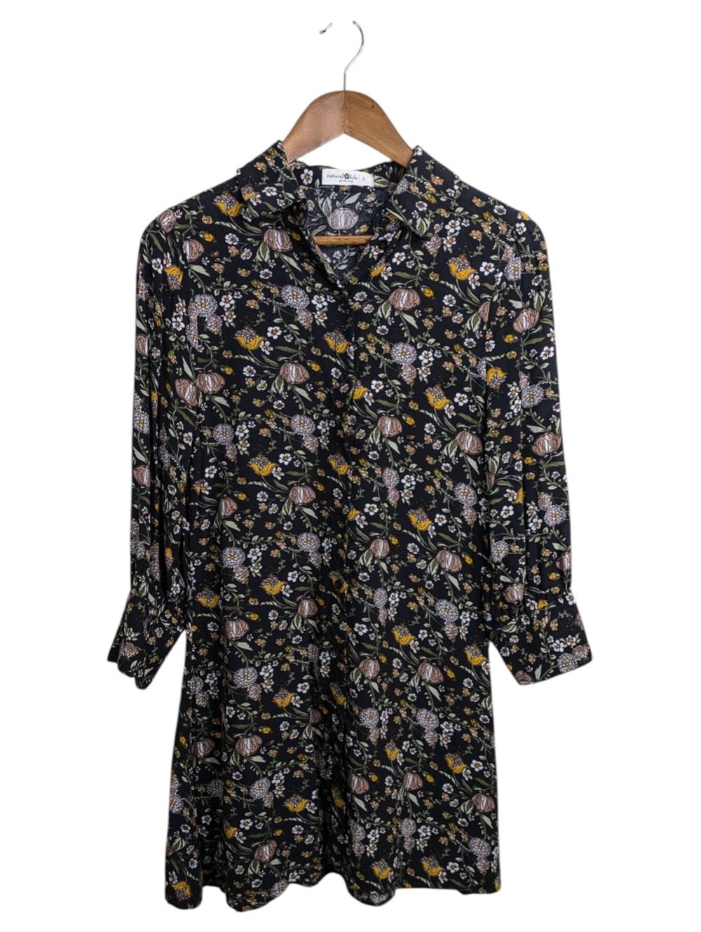 Natural Life Floral Shirt Dress Small Long Sleeve Cottagecore Prairie Boho Flowy